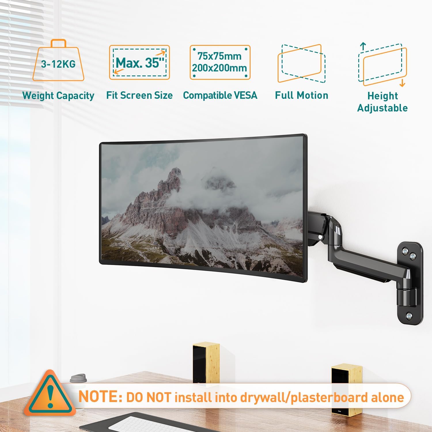 Thumbnail 1 de ELIVED EV6023 Monitor Arm Wall Mount for up to 35 inch Screens