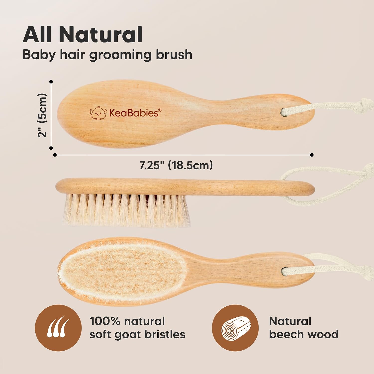Detalle de Baby Haarbürste Neugeborene – Holz Bürste mit weichen Ziegenhaarborsten (Walnut, oval) – milchschorffreundlich, Erstausstattung Baby