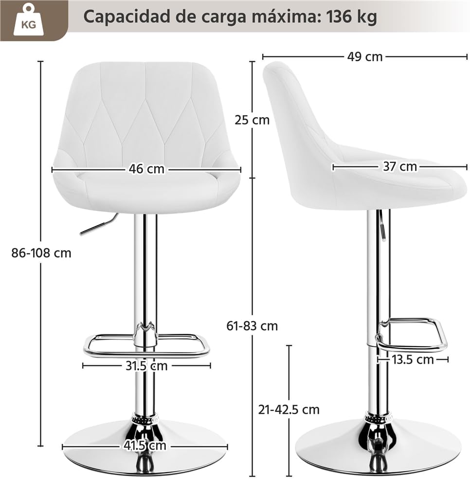 Detalle de Yaheetech taburetes de bar ajustables 86-107 cm
