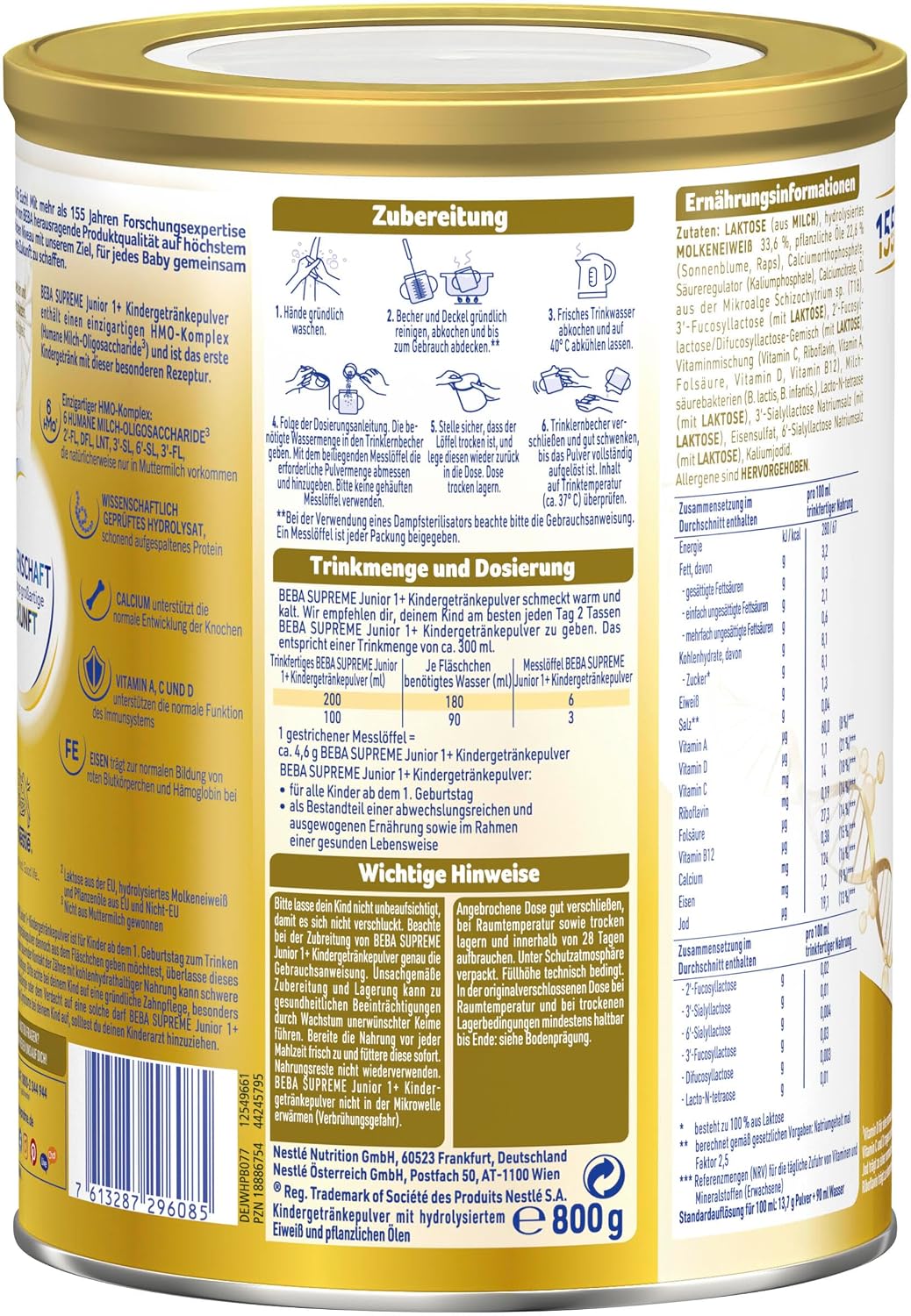 Thumbnail 4 de BEBA SUPREME JUNIOR 1 Plus – Kleinkindnahrung ab dem 1. Geburtstag, 6 x 800 g