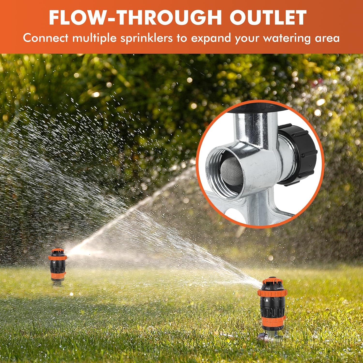 Thumbnail 6 de RESTMO Gear Drive Sprinkler with Metal Spike Base – 5-Pattern Heavy Duty Garden Sprinkler (Orange)