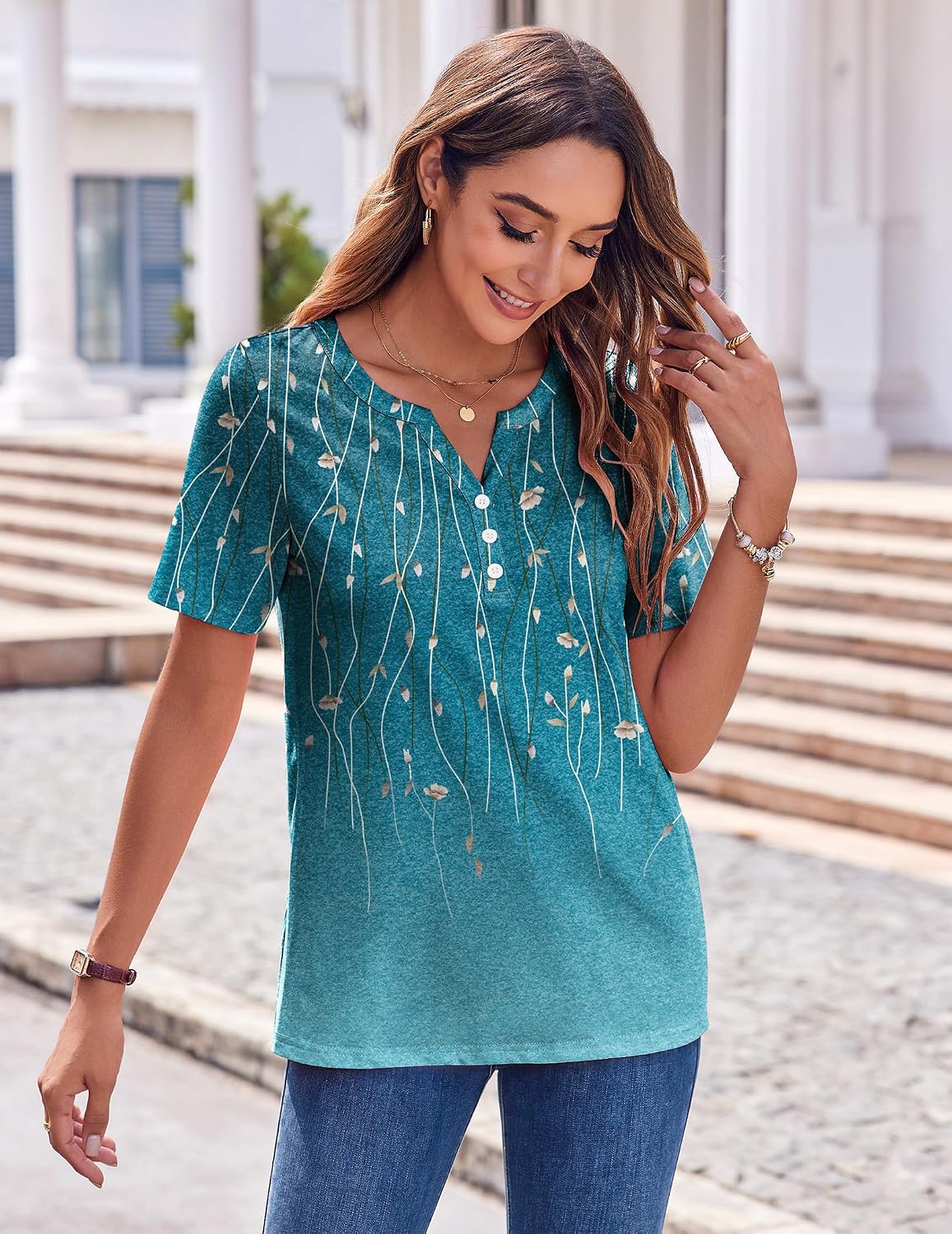 Detalle de Zeagoo Women's Summer Tops: Casual Short Sleeve V-Neck Blouse for Work and Everyday