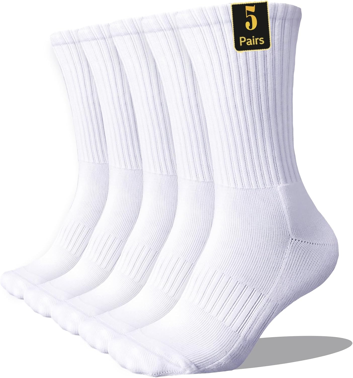 Detalle de VoJoPi Men's Cushioned Crew Cotton Socks, 5 Pairs with Terry-Loop Footbeds