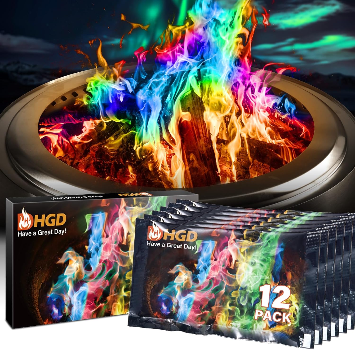 HGD 12pack Fire Color Packets for Wood Fires, 12-Pack