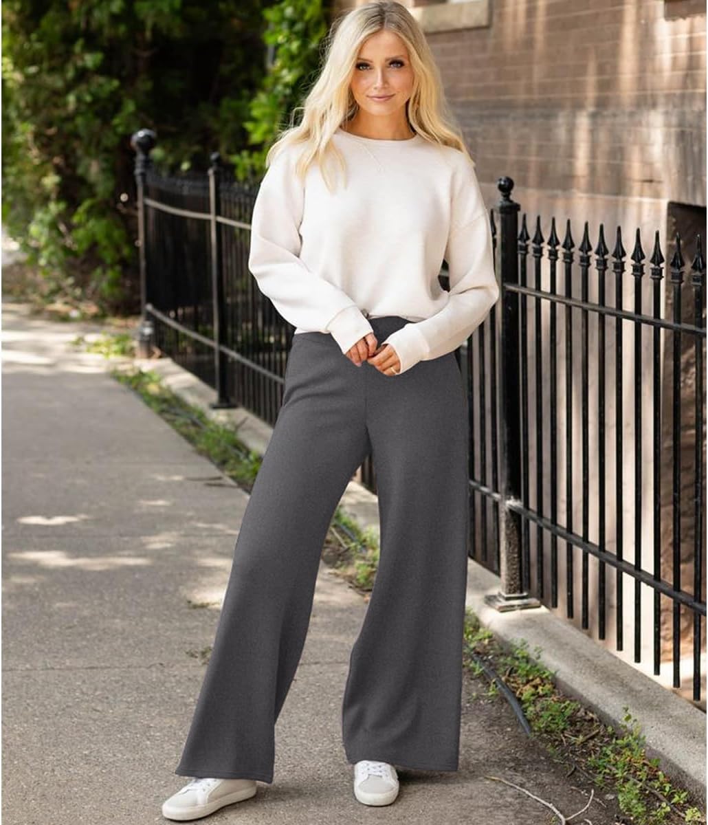 Detalle de we fleece Women's Wide Leg Pants with Pockets, High-Waisted Palazzo Sweatpants