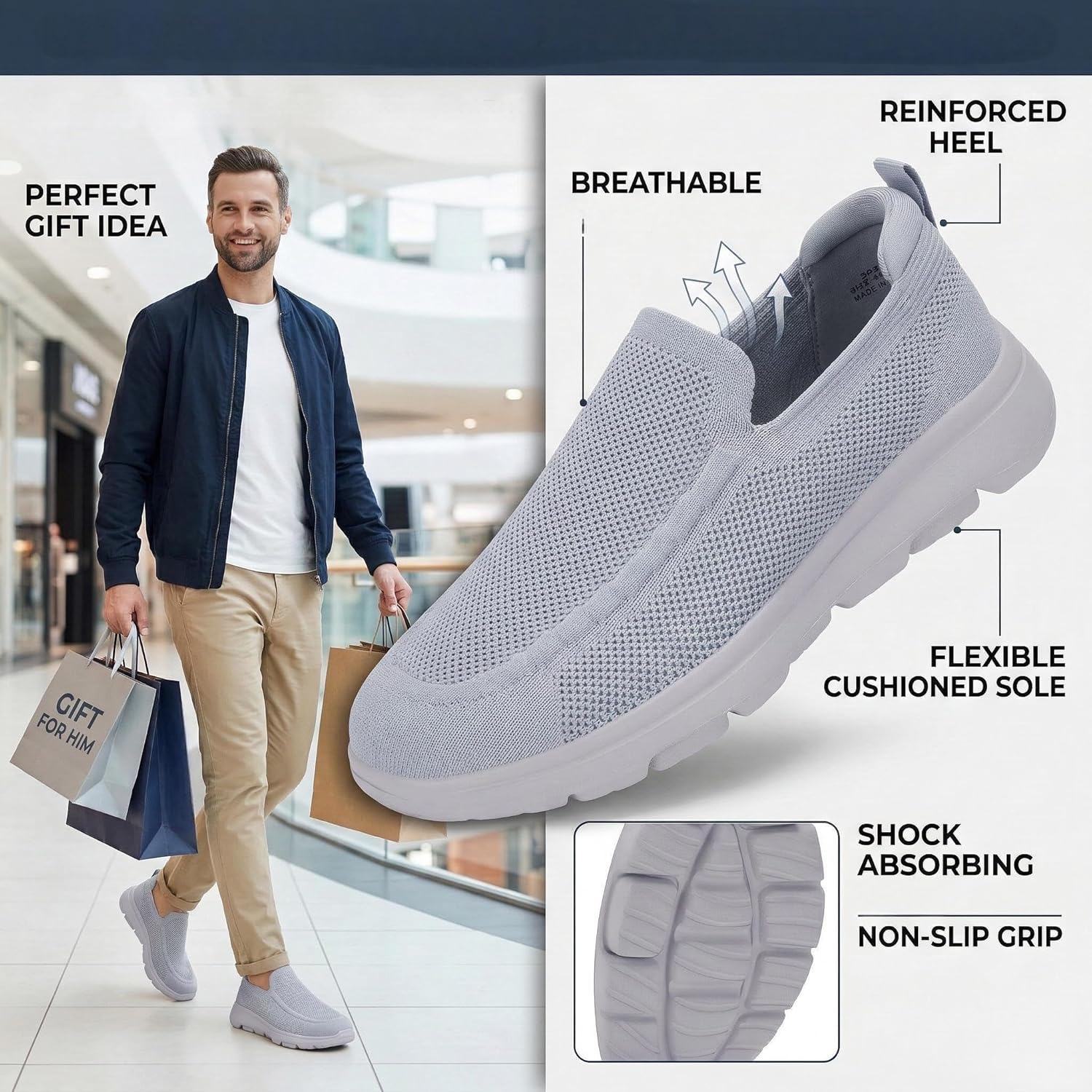 Thumbnail 3 de Konhill Baskets Homme à Enfiler Respirantes – Léger et Confortable pour Marche, Fitness et Gym