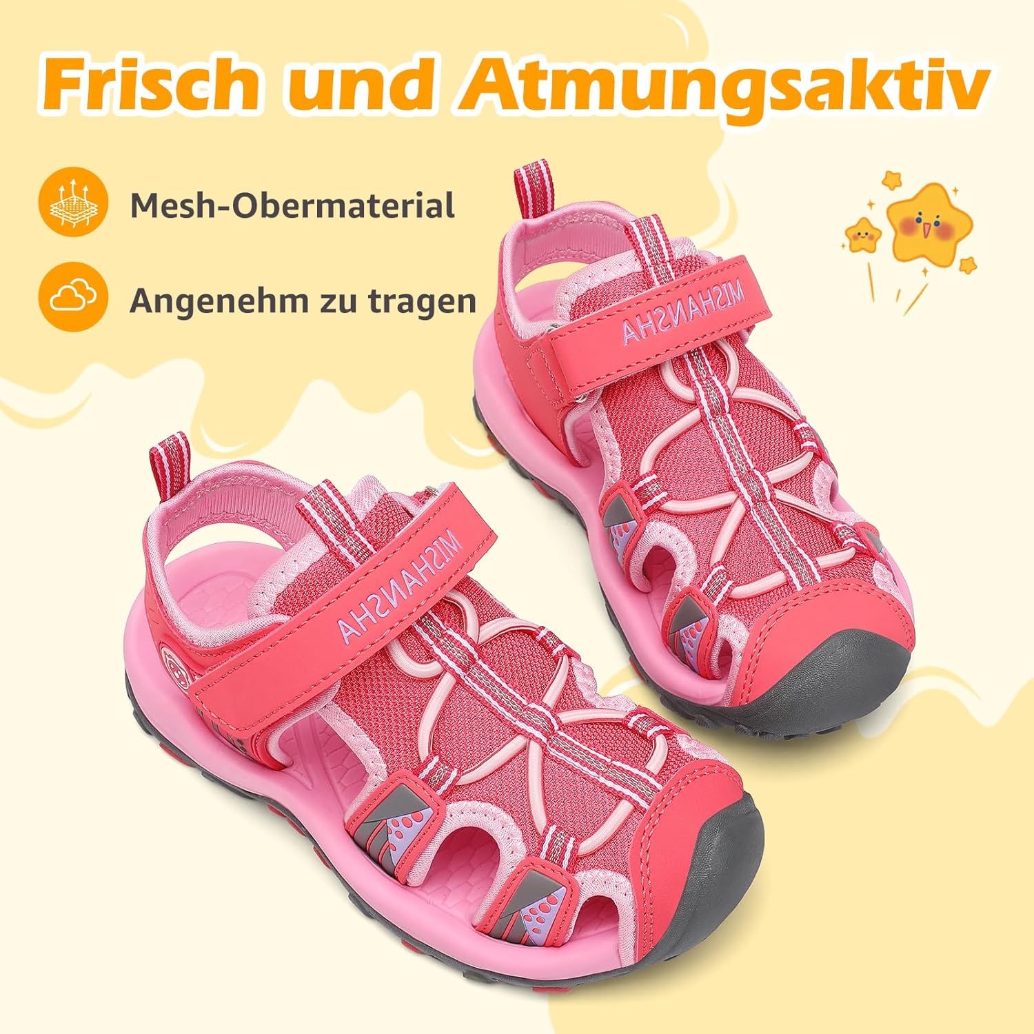 Detalle 2 de Mishansha Mädchen Sandalen Sommer – Geschlossene Zehenkappe, atmungsaktiv und leicht