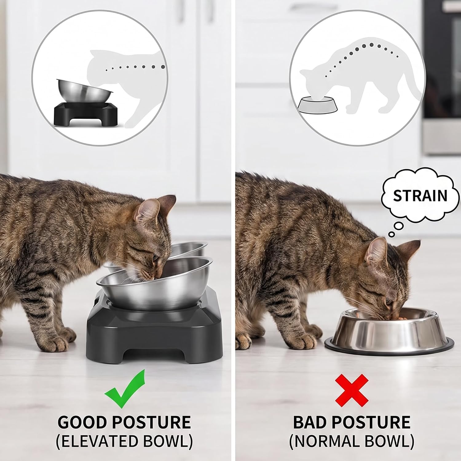 Thumbnail 1 de H&A PETCARE Raised Cat Bowl with Stand – 0° and 15° Tilted Dual Bowls Set