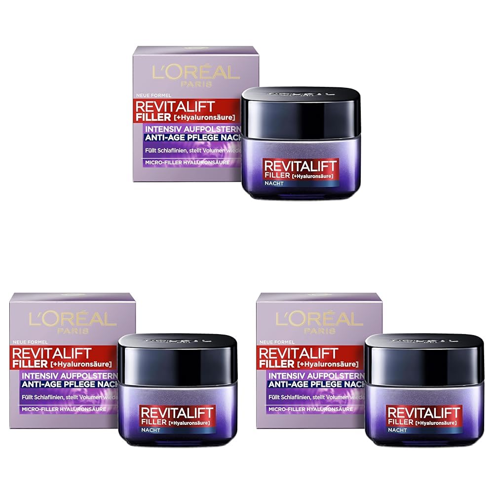 Thumbnail 2 de L’Oréal Paris Revitalift Filler Hyaluron Nachtcreme mit Micro-Filler & Hyaluronsäure – Anti-Aging Gesichts- & Schlaflinienpflege (2er Pack, je 50 ml)