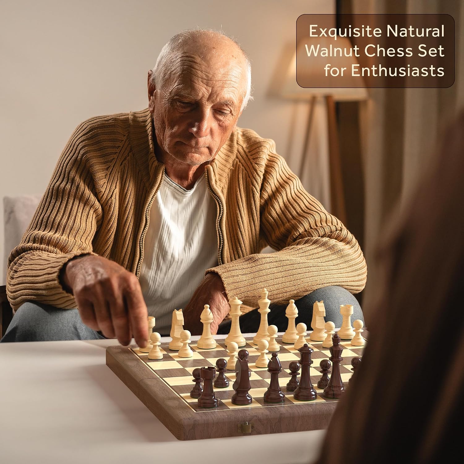 Detalle 1 de Premium 38 cm Walnuss magnetisches Schach- und Dame-Set 🧩