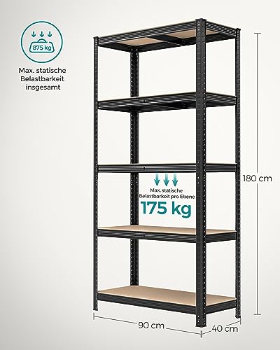 Detalle 2 de SONGMICS Schwerlastregal 2er-Set 90 × 40 × 180 cm – stabil, verstellbar, ideal für Keller und Garage