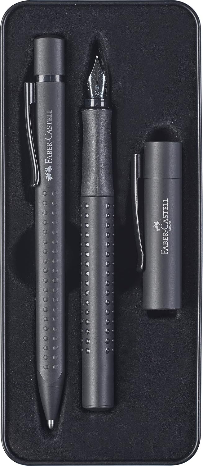 Detalle de Faber-Castell Set Stilo Sfera Grip Edition All Black: regalo elegante in astuccio metallico