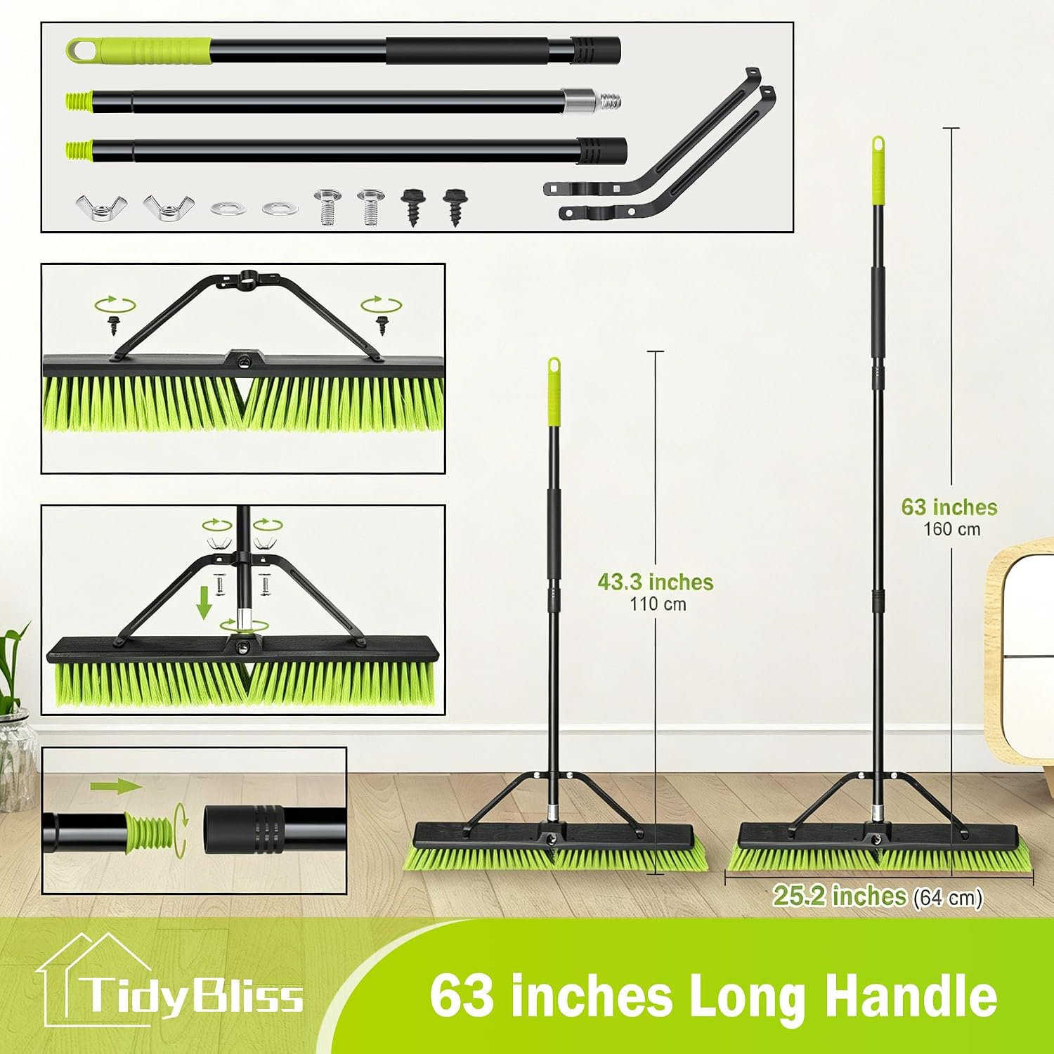 Detalle de TidyBliss TPB-6 24-Inch Push Broom with Stiff PET Bristles and 63-Inch Handle