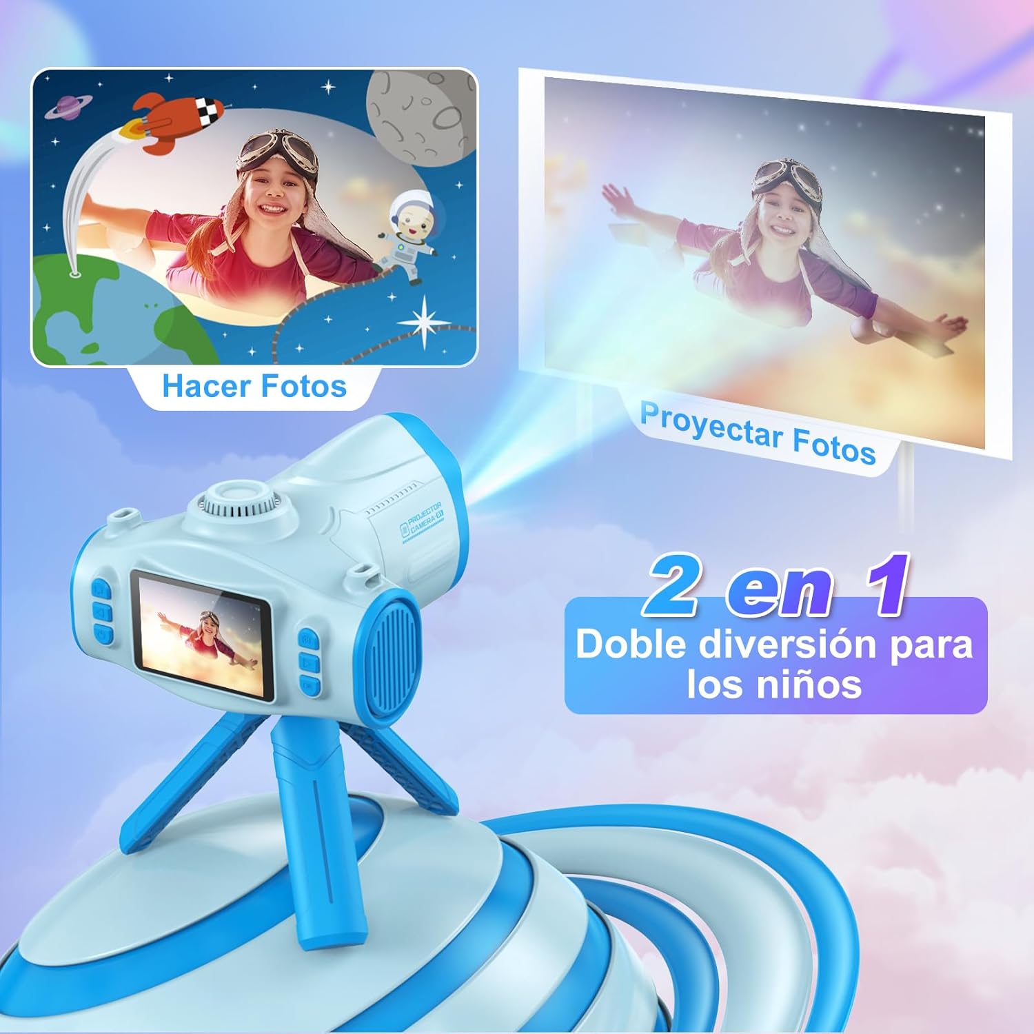 Detalle 2 de CHAKEYAKE Cámara Infantil de Fotos 1080P 📸 con Proyección y Trípode