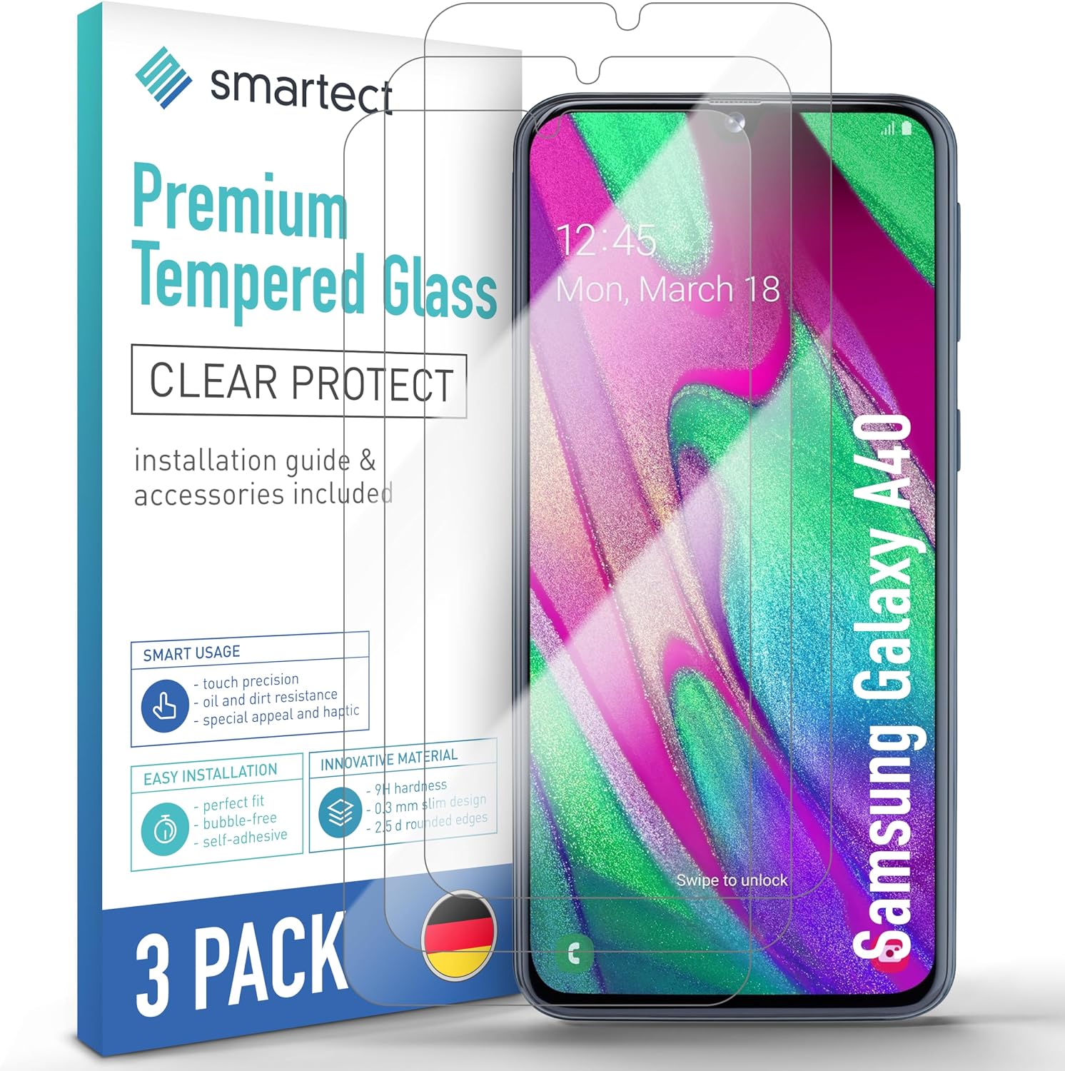 Detalle de smartect Verre Trempé 9H (3 pièces, transparent) pour Samsung Galaxy A40
