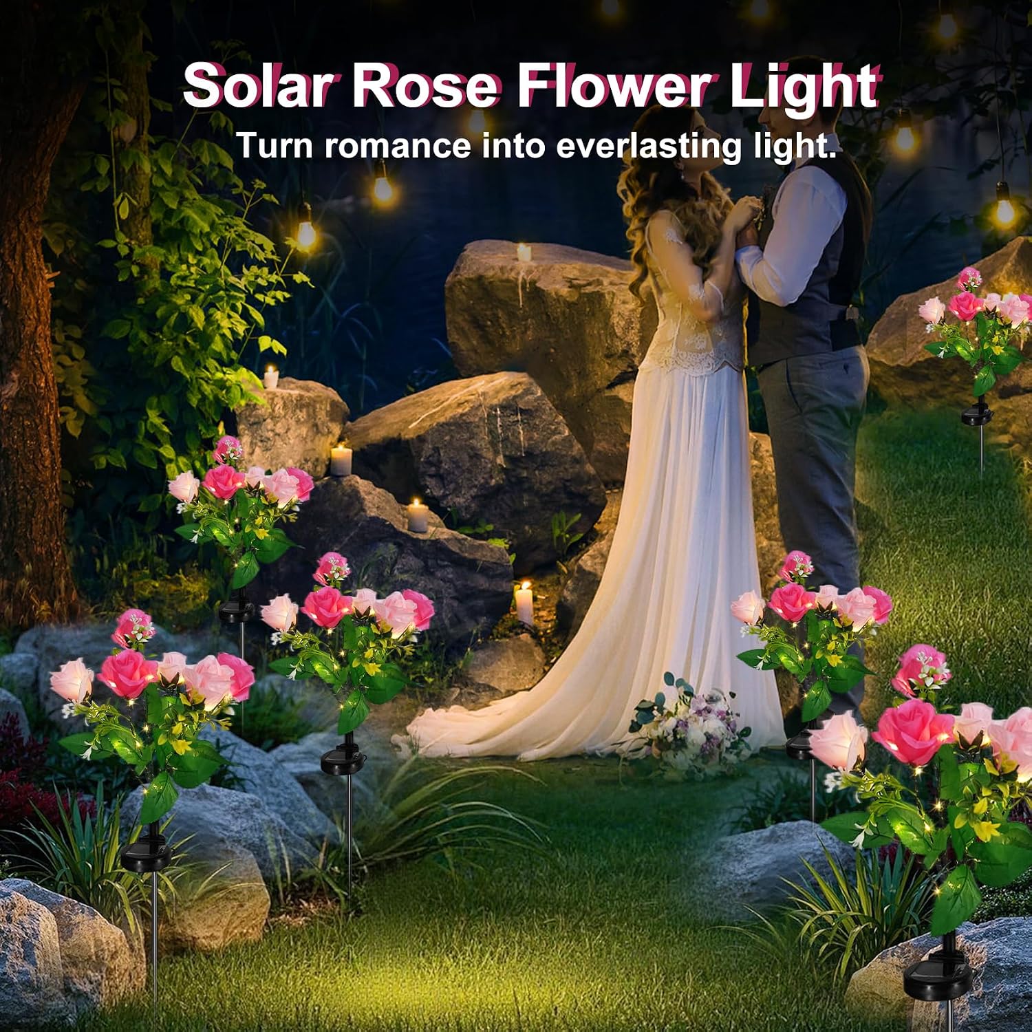 Thumbnail 5 de 2 Pack Rose Solar Flower Outdoor Lights – IP65 Waterproof Pink Rose Petals for Garden, Patio, and Pathways