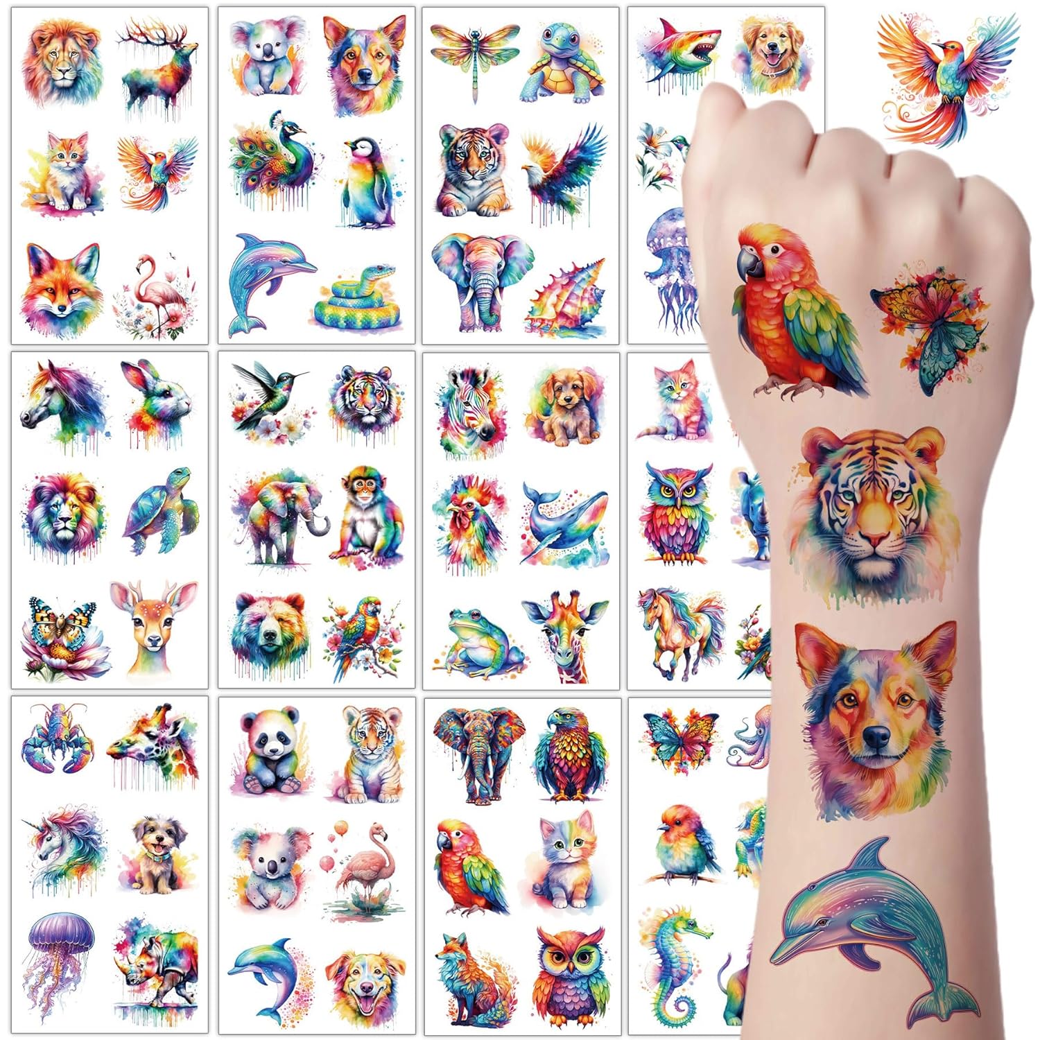 Thumbnail 6 de Tier-Tattoos für Kinder, 10 Blätter – Temporäre Tattoos mit über 100 Motiven