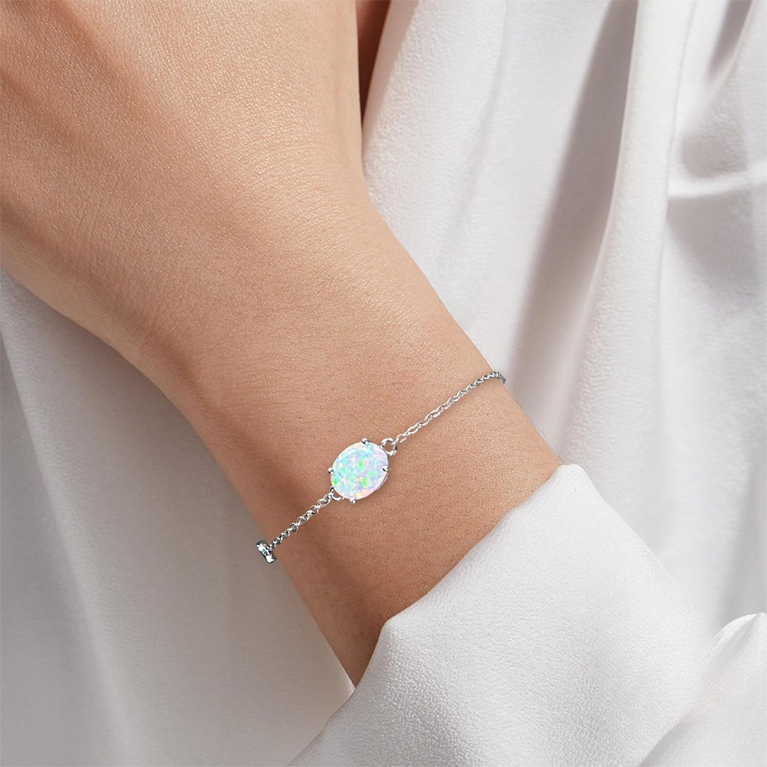 Thumbnail 1 de KristLand sterling silver bracelet with opal stone and zirconia detailing