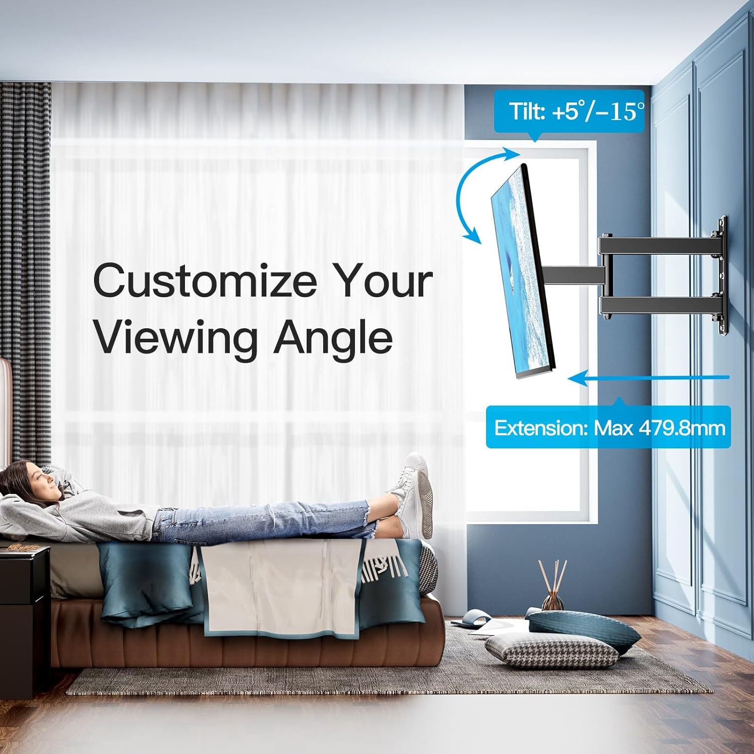 Thumbnail 4 de PERLESMITH TV Wall Bracket for 26–60 inch TVs up to 35kg — Universal, Tilt, Swivel & Extend