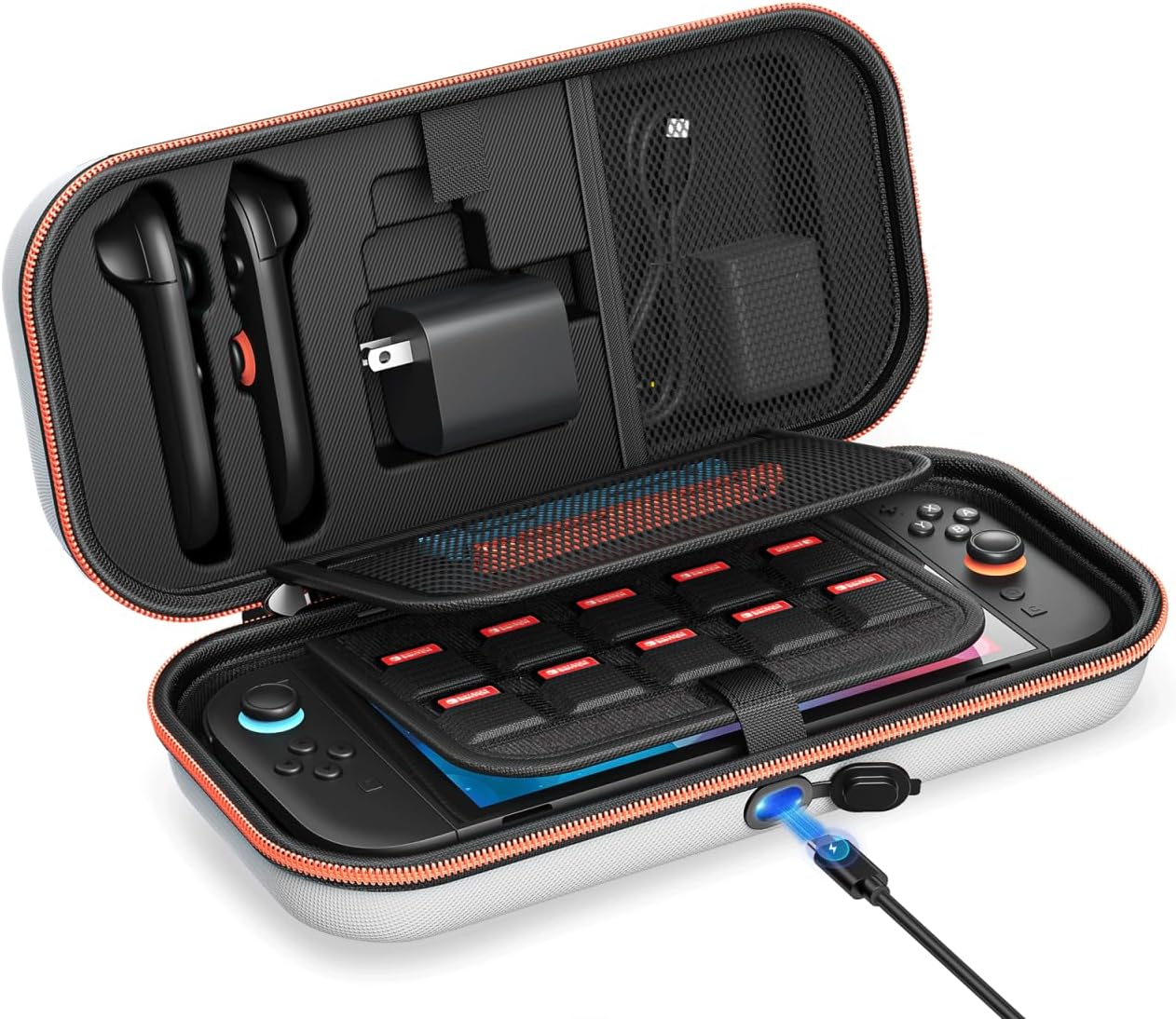 Thumbnail 6 de [Charge Inside] Hard Shell Travel Case for Nintendo Switch 2 / Switch OLED / Switch (Blue) with 22 Game Card Storage