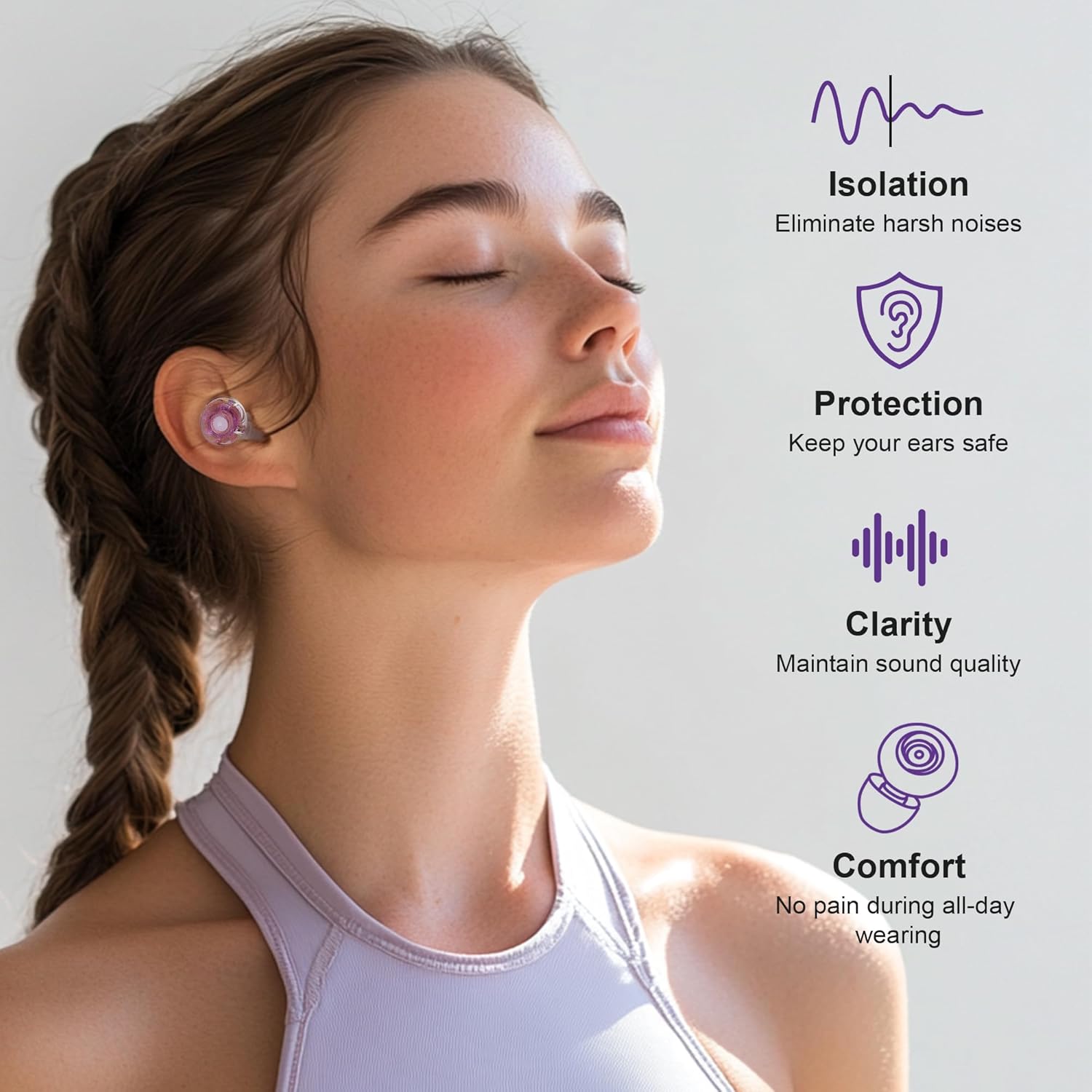 Thumbnail 1 de Yawsoy Purple Silicone In-Ear Ear Plugs: High Fidelity Concert Ear Protection (2 Pack)