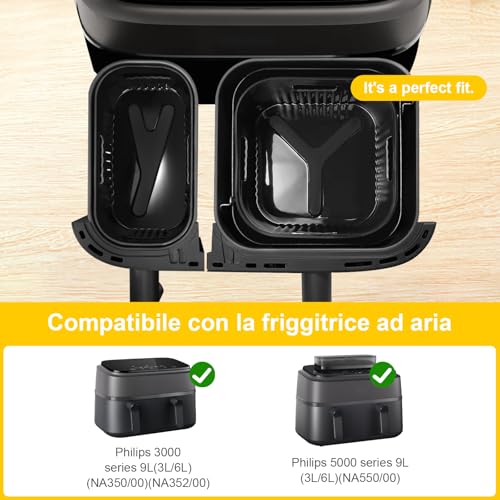 Detalle de YINGRACE Accessori per Philips Airfryer Dual Basket NA350/NA550 in silicone