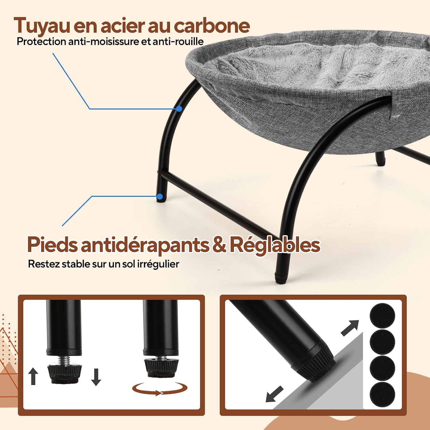 Detalle de Hamac d'extérieur surélevé LIFLIX pour Chat avec Peluche Amovible – Résistant et Lavable
