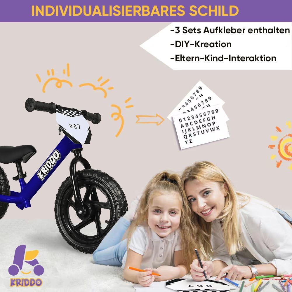 Thumbnail 2 de KRIDDO Kinder Laufrad ab 2 Jahren – 12-Zoll Balance Bike mit personalisierbarem Schild
