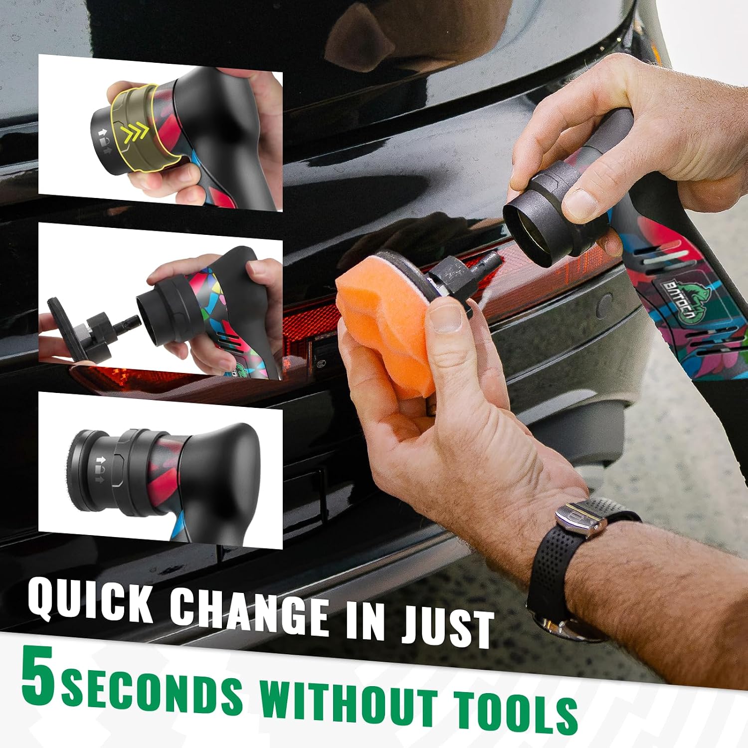 Thumbnail 3 de BATOCA S5 Cordless Mini Car Polisher Buffer Sander (Rotary & Dual Action) with 2x 12V Batteries and 1/2/3-inch Pad Kit