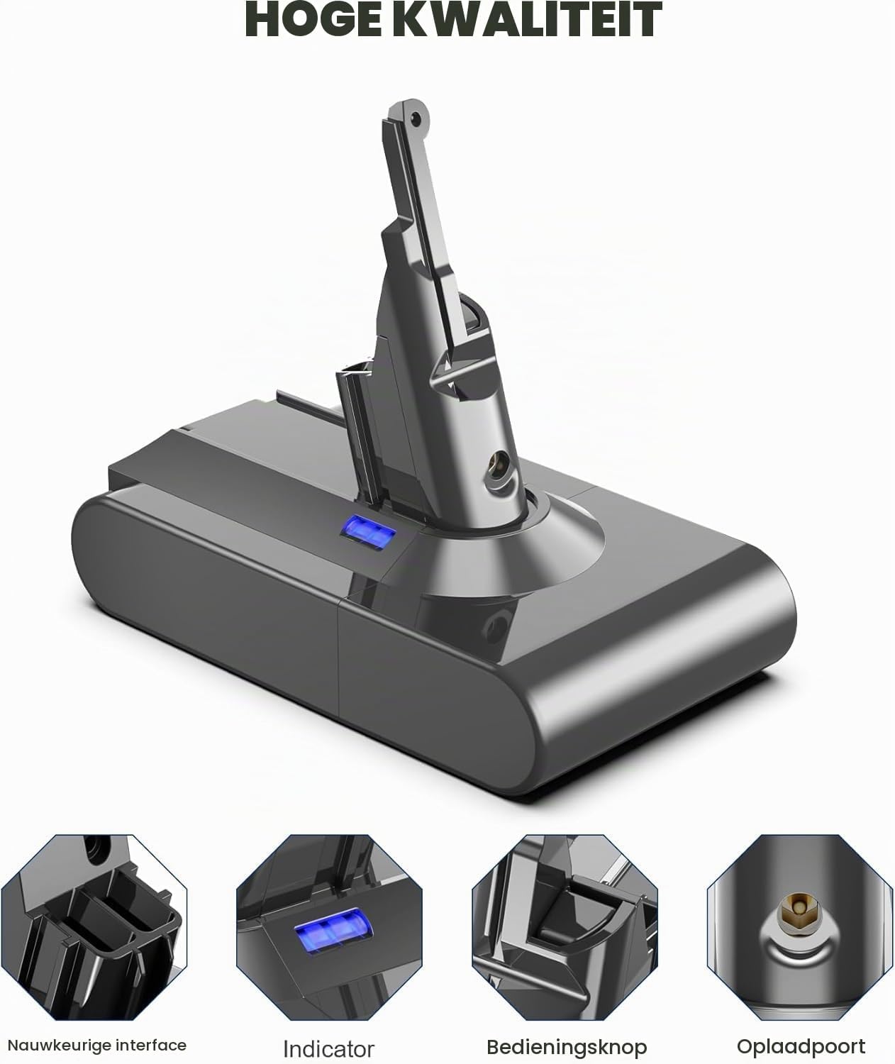 Detalle de Powtree V8-vervangingsaccu voor Dyson SV10, 21,6 V Li-ion