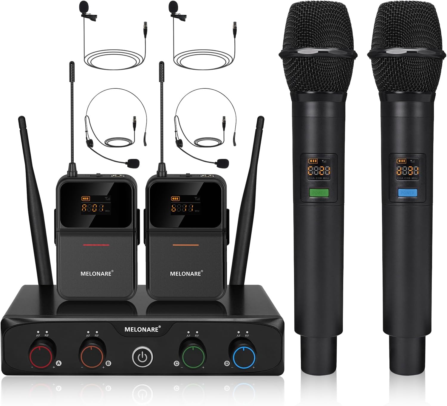 Detalle de MELONARE MWM-41-2H2B 4-Channel UHF Wireless Microphone System