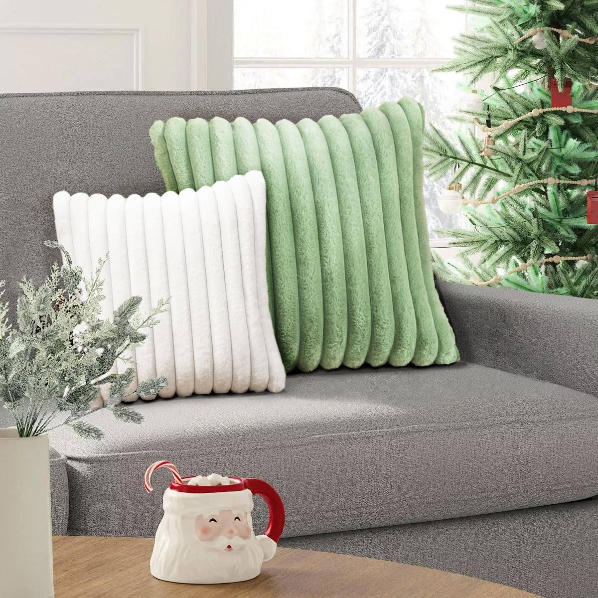 Thumbnail 6 de Uhomy 18x18 Inch Faux Fur Throw Pillow Cover Sage Green ๐