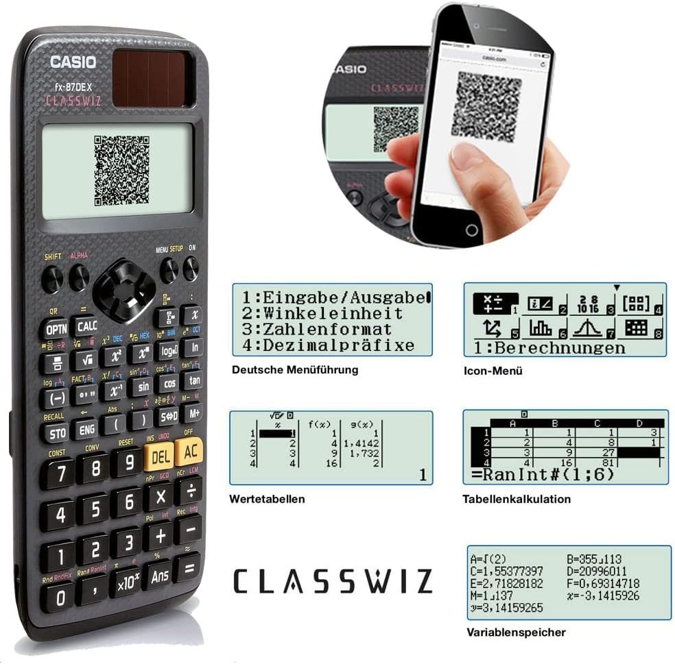 Detalle de Casio ClassWiz FX-87DE X wissenschaftlicher Schulrechner mit QR-Code-Funktion (LC-Display) schwarz