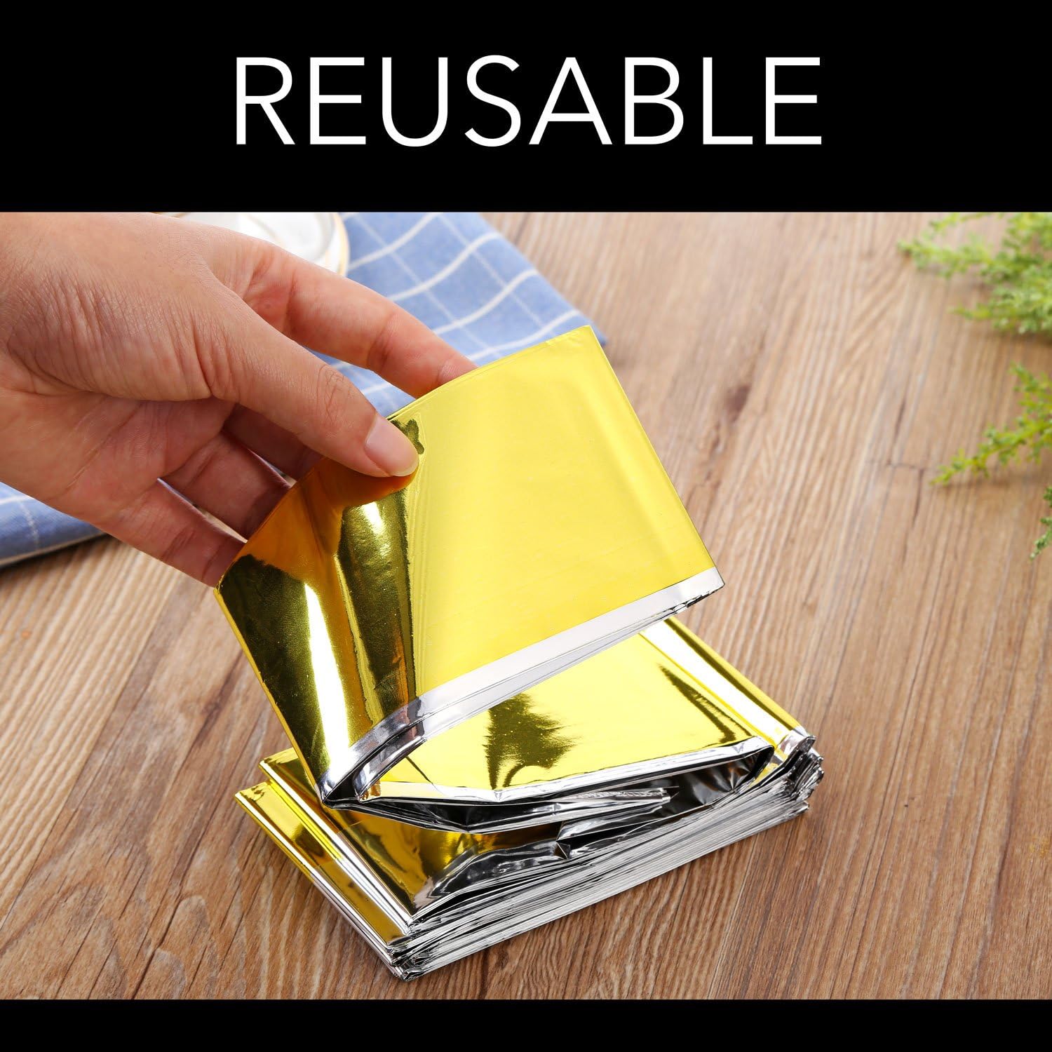 Detalle de Takit Couverture de Survie 5x – Extra Large 210 x 160 cm, Mylar Or Gris, Réutilisable et Imperméable