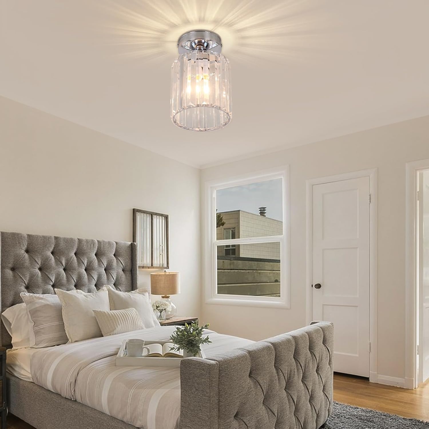 Detalle 2 de FRIXCHUR Small Crystal Chandelier Ceiling Light