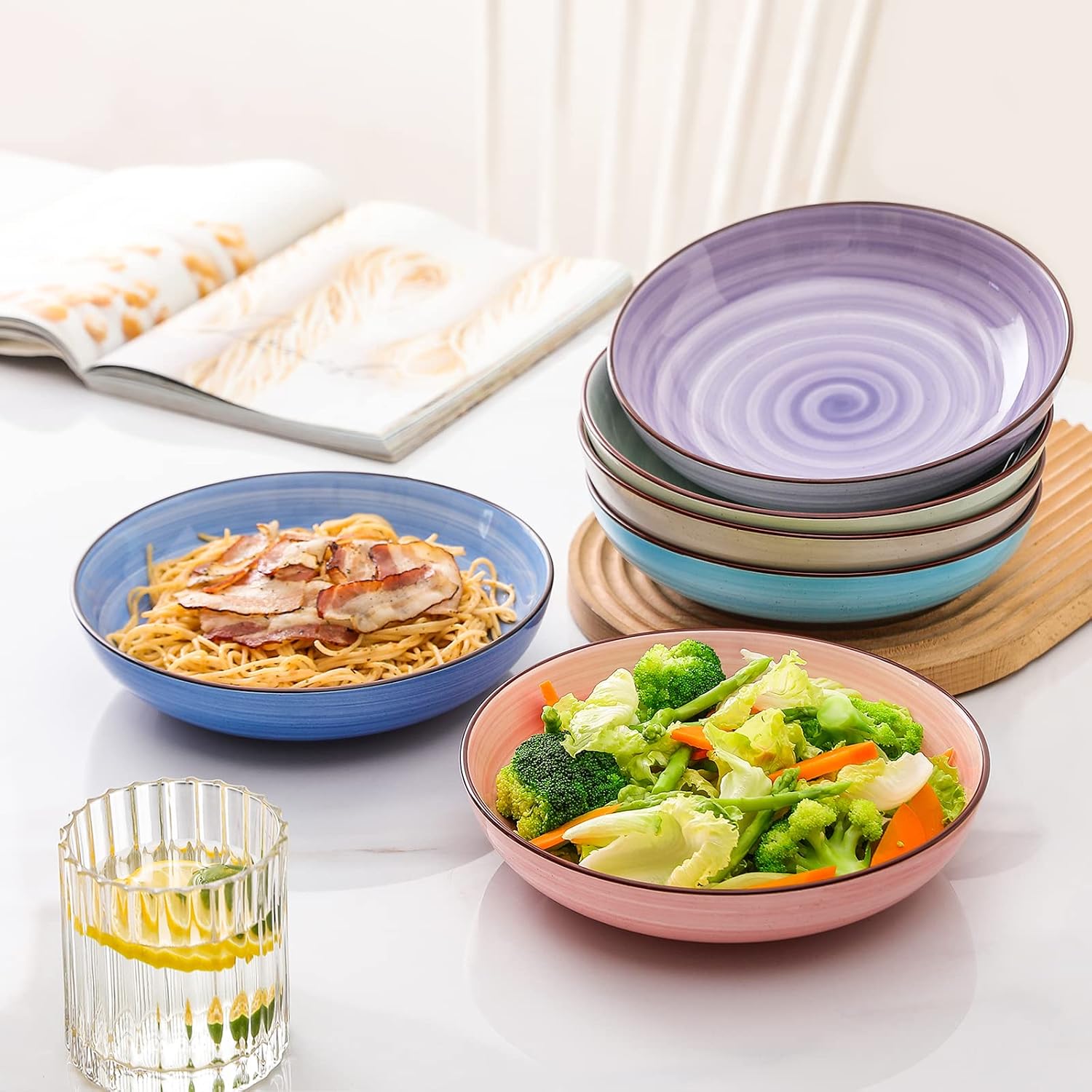 Detalle de KitchenTour Ceramic Pasta Bowls 26 oz set 🍽