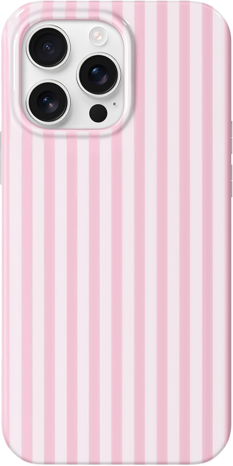 Detalle de Hython iPhone 13 Pro Max Case, Pink and White Striped TPU