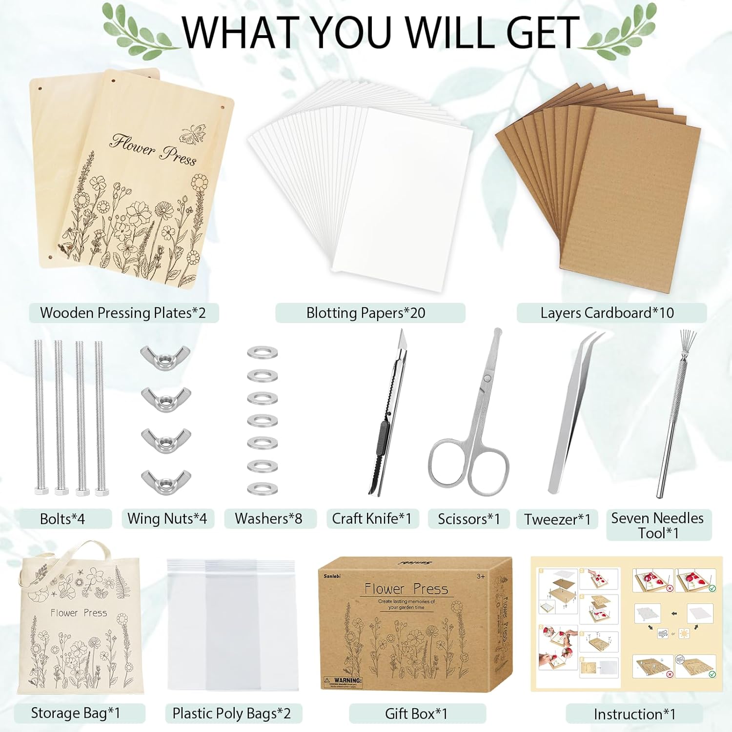 Thumbnail 2 de Sanlebi Large Flower Press 30x21cm kit 🌼