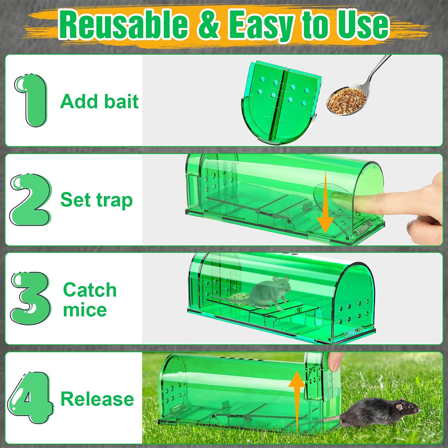 Detalle de Wanqueen LSL-02 Live Mouse Traps, 4-Pack Polycarbonate Catch-and-Release