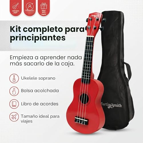 Detalle 2 de Martin Smith UK212-RD Ukulele Soprano de 21" con Bolsa (Rojo) – ideal para principiantes