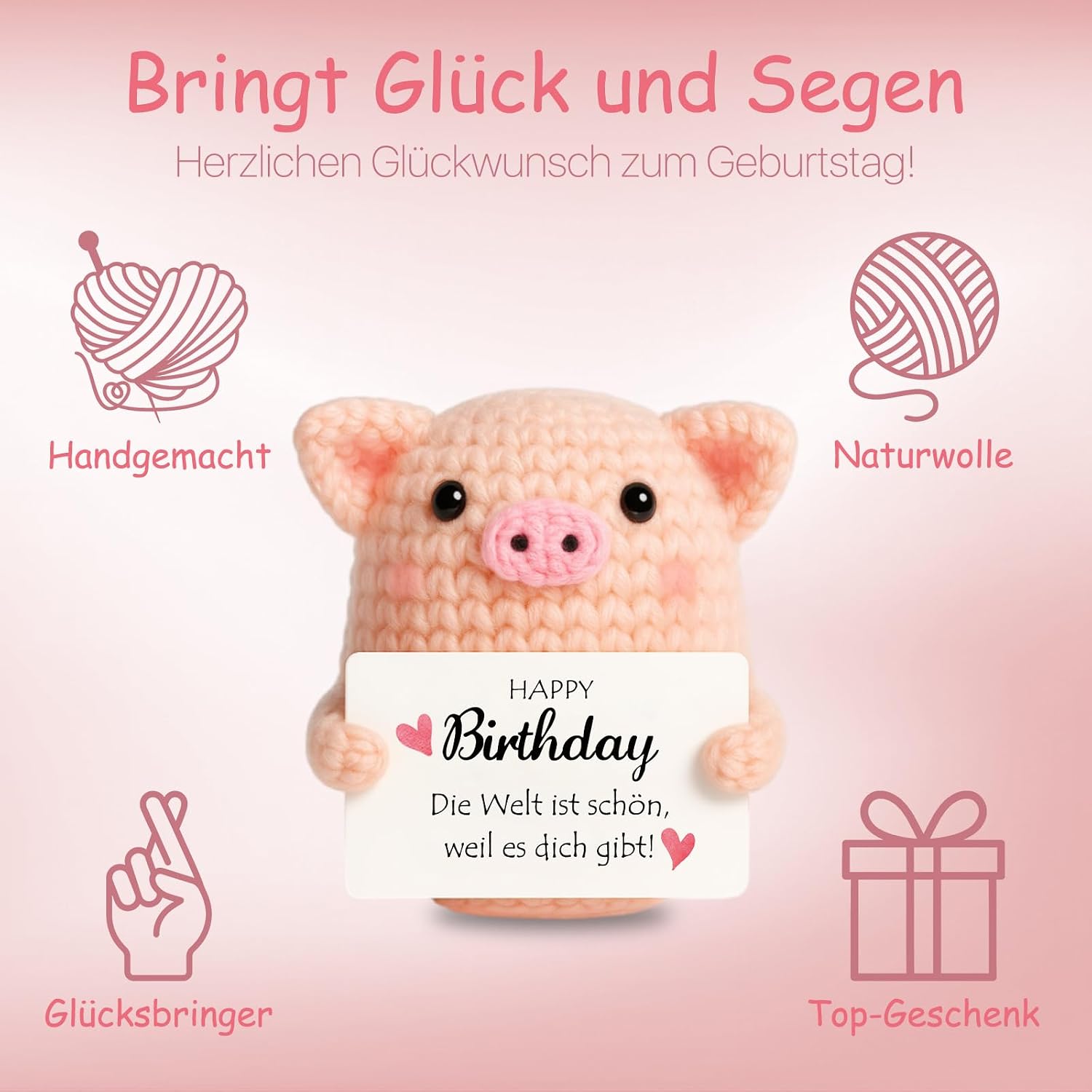 Detalle 2 de Farbeele Glücksschweinchen & Glücksbringer-Schlüsselanhänger im Pocket-Hug-Design – Geburtstagsgeschenk für alle