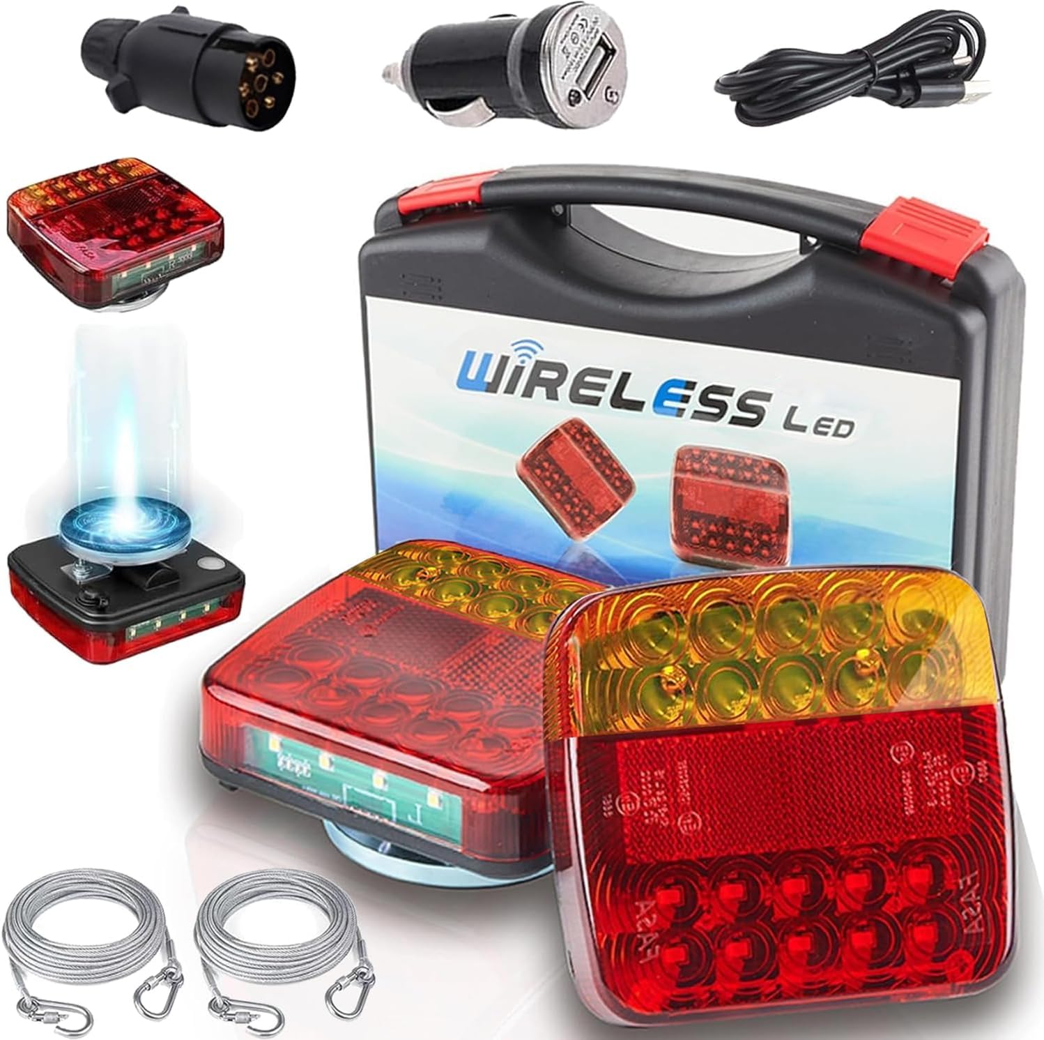Detalle de Wireless Magnetic Trailer Lights Kit 12V-24V: Rechargeable LED Towing Board with 7 Pin Plug & USB-C