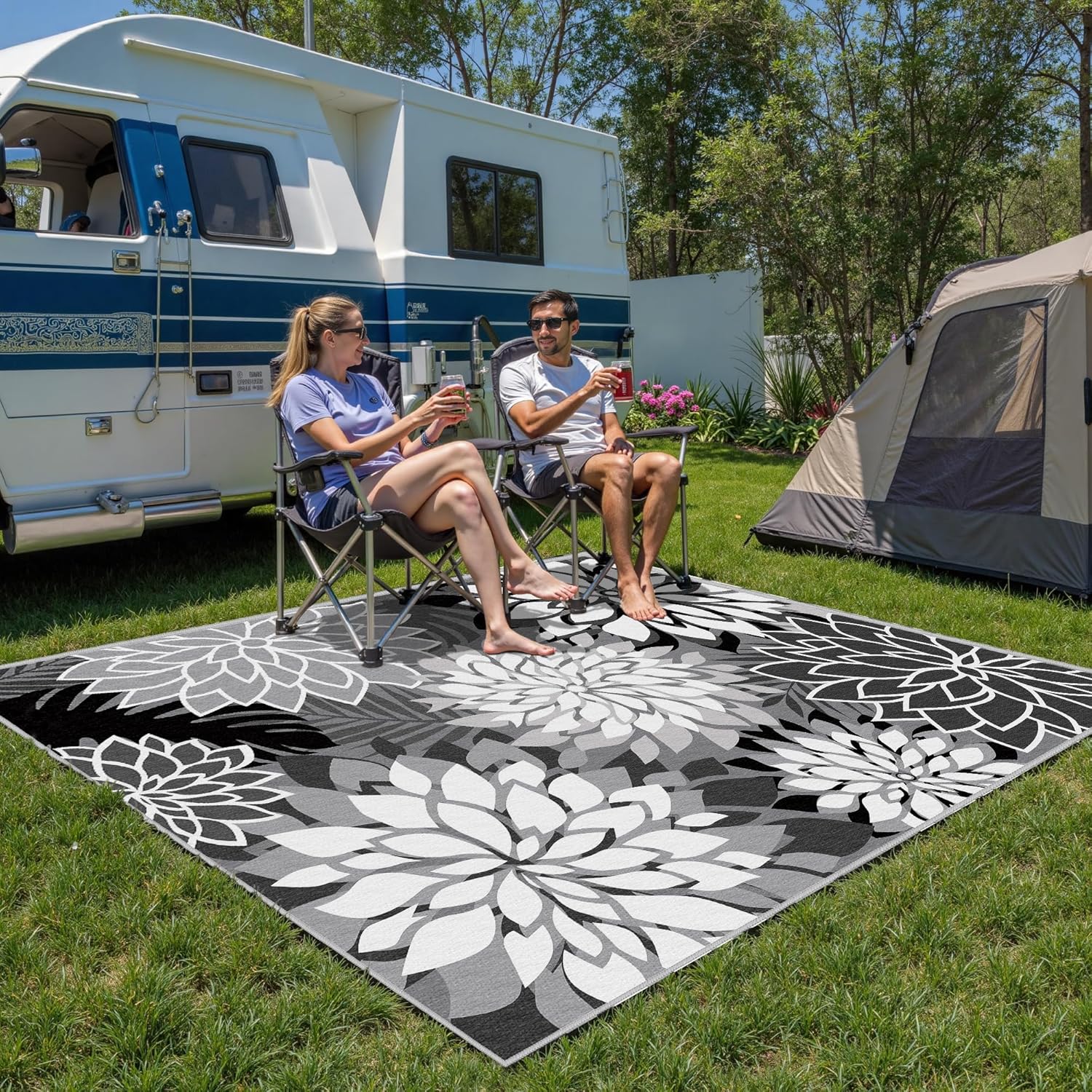 Thumbnail 6 de 9x12 Outdoor Area Rug Washable Multicolored Patio Rug: Floral Chenille, Waterproof & Non-Slip for Deck, Backyard, or Porch