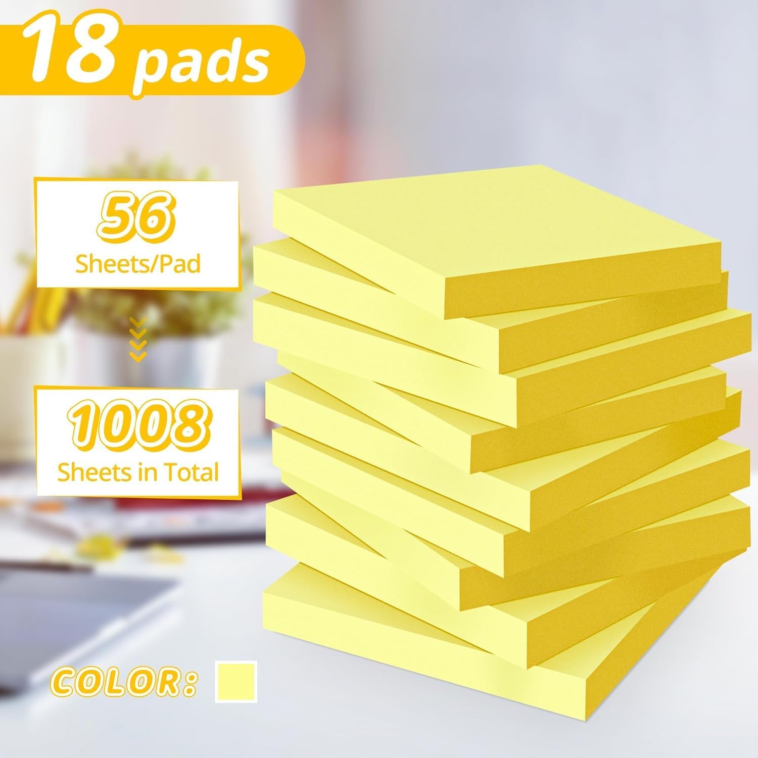Thumbnail 1 de Sticky Notes 76 mm x 76 mm Yellow (18 Pads) with Strong Adhesive