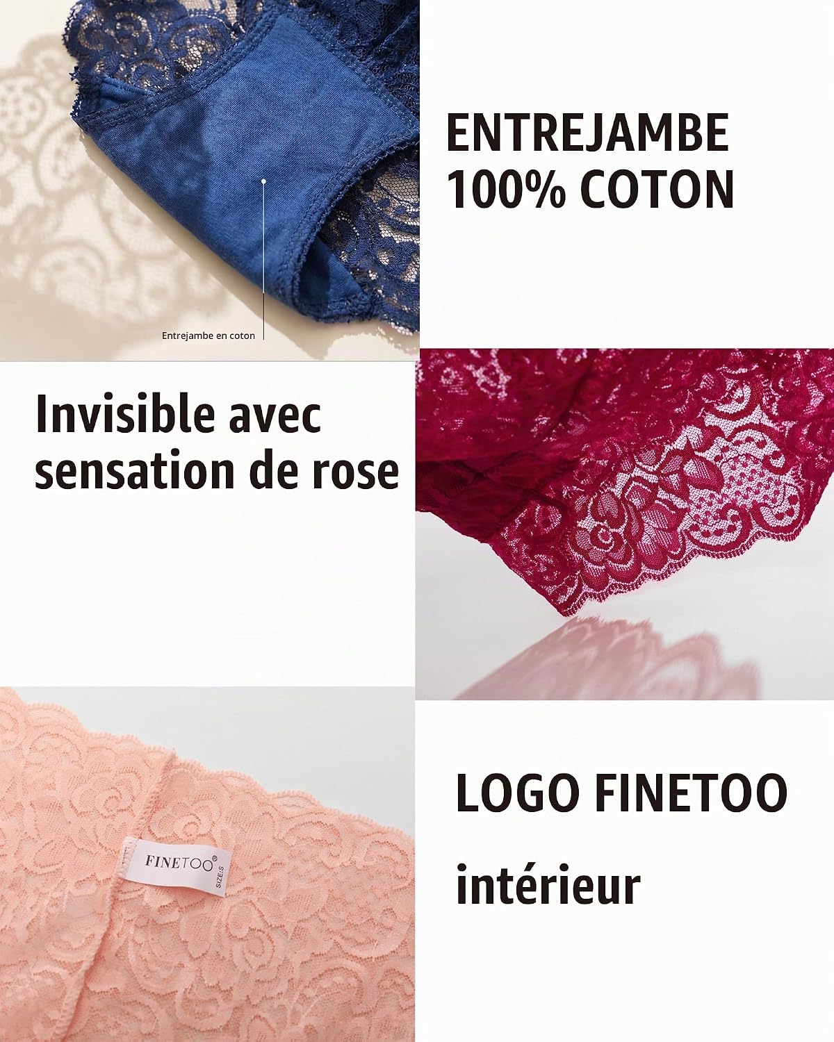 Detalle de FINETOO set van 5 kanten damesondergoed met hoge taille, naadloos, S-XXL