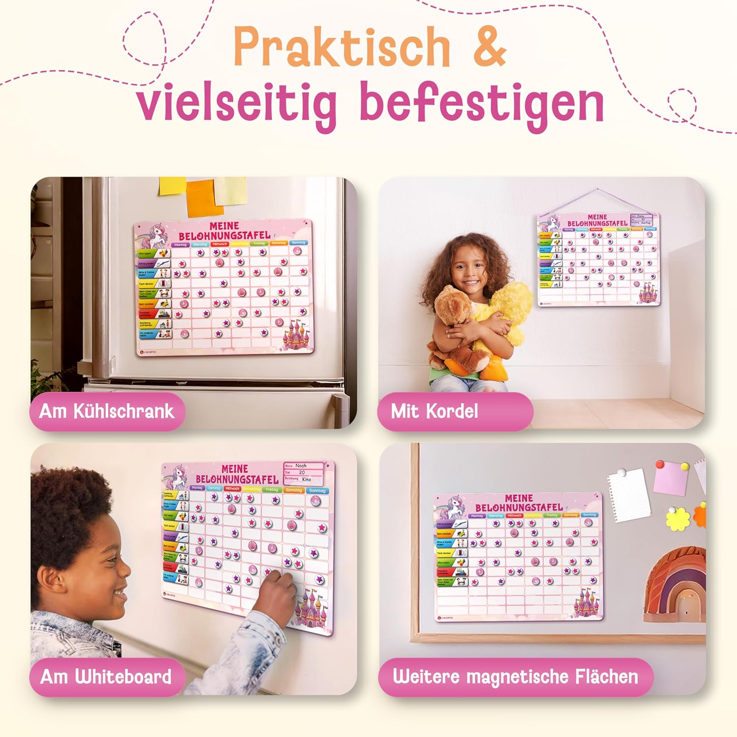 Thumbnail 6 de LIKARTO Belohnungstafel Kinder – Montessori Aufgabenplaner & Magnettafel pink