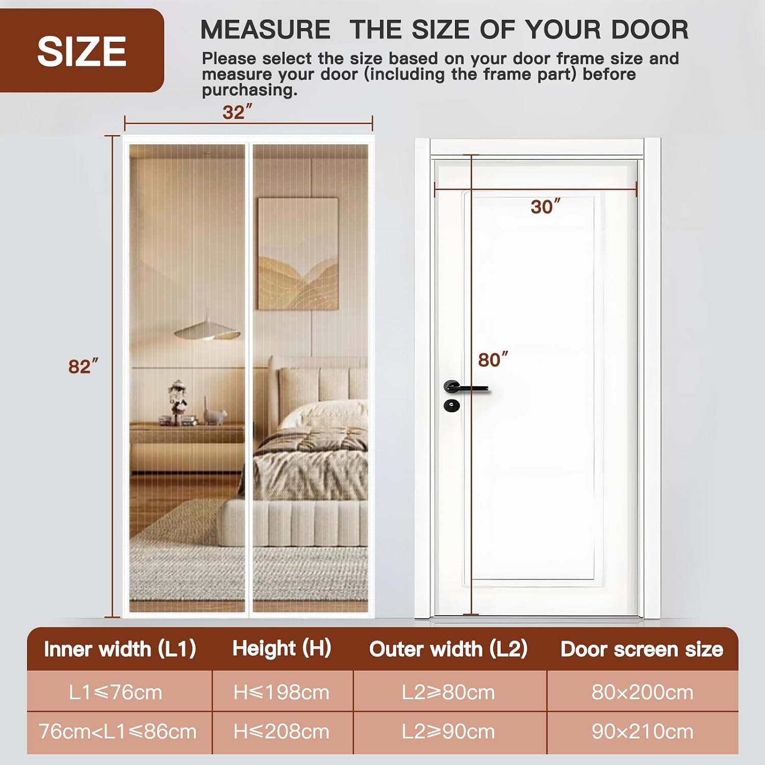 Detalle de Magnetic Screen Door with Powerful Magnets and Full Frame Hook & Loop, 90x210cm – White