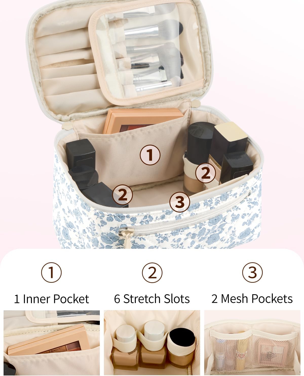 Detalle 1 de Travel Makeup Bag with Brush Compartment 23.5cm