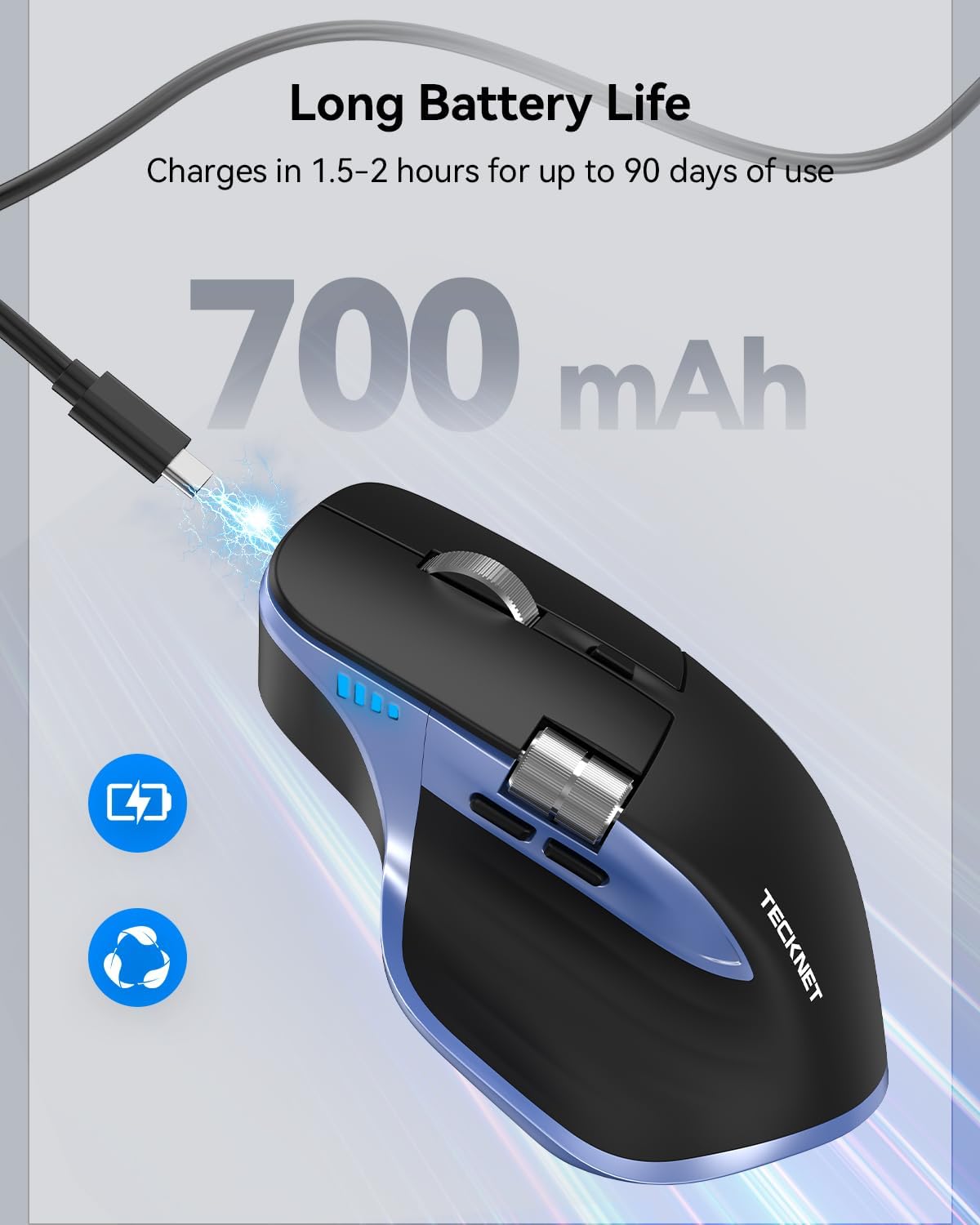 Thumbnail 6 de TECKNET Wireless Mouse: Ergonomic, Dual-Mode Bluetooth / 2.4GHz with Thumb Scroll and 4800 DPI