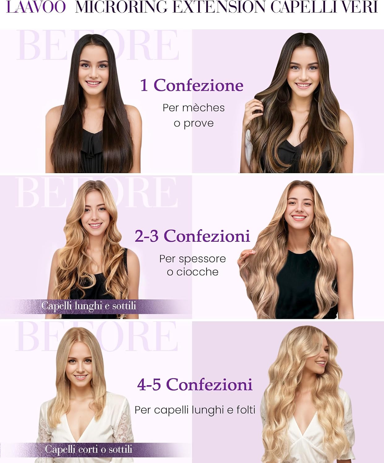 Detalle de LaaVoo extension microring capelli veri 50 g